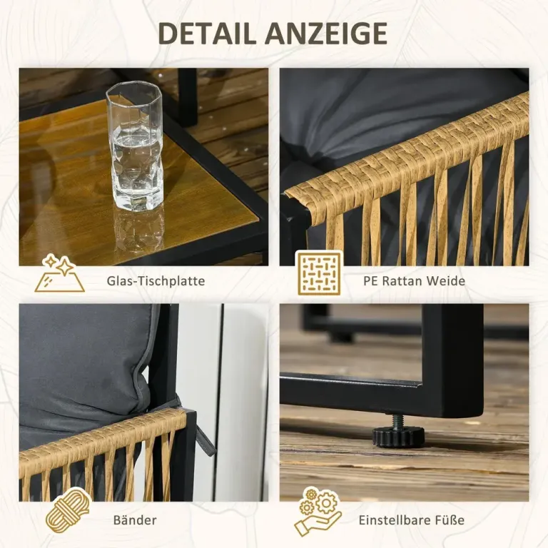 Trädgårdsmöbler Sittgrupp Grå av Rotting och Glas 4 Delar