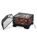 Eldskål Eldkorg Svart av Metall för Trädgård och BBQ 2-i-1 Grill med Gnistskydd Grillgaller och Poker Robust 66 x 66 x 66 cm