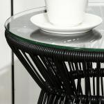 Runt Trädgårdsbord med Glaskiva, Elegant Bistrobord med Hålmönster, Väderbeständig Design för Balkong, Svart