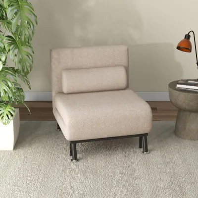 Sovstol Bäddfåtölj Beige av Linnelook och Metall Hopfällbar