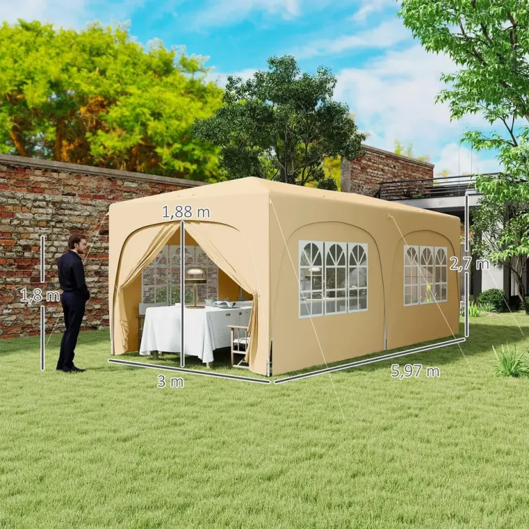 Trädgårdspaviljong Pop-up Partytält Sandfärgad 3 x 6 m