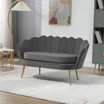 2-Sitsig Soffa i Sammet, Rymlig Loungesoffa med Mjuka Kuddar, Elegant Tygsoffa för Vardagsrum, Grå, 133 x 63 x 75 cm