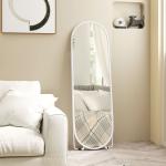 Oval Fullängdsspegel, Fristående, Metallram, Vit, 40 x 160 cm