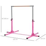 Gymnastikstång, 13-nivås Höjdjusterbar Horisontell Stång, Trä och Robust Stålkonstruktion, Lastkapacitet upp till 75 kg, för Barn 3+, Inomhus och Utomhus, Rosa