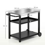 Grillvagn Serveringsvagn med Hyllor Kolgrå av Rostfritt Stål för Trädgård och Grill Arbetsbord med Hjul 102 x 50 x 81 cm