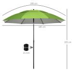 Strandparasoll med Ventilationshål och Skyddskåpa, Grön, Ø185 cm