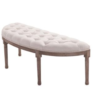 Klädd Loungebänk i Vintagestil med Knappar, Linne och Trä, Beige, 140,5 x 51 x 48 cm
