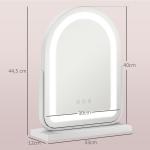 Sminkspegel Bordsspegel med LED Belysning Vit av Metall och Glas för Sovrum 360° Vridbar Spegel med Touchkontroll 33 x 44,5 cm