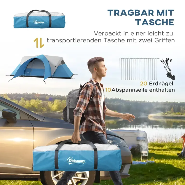 Campingtält Tunneltält för 6 Personer Blå av Polyester