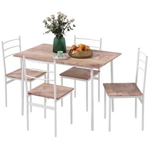Matgrupp Matbordsset Brun av Stål och MDF för Kök 5 Delar med Matbord och 4 Köksstolar Platsbesparande