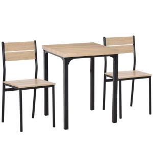 3-delat Matbordset, Köksbord med Stolar, Naturligt Träådring + Svart, 1 Bord + 2 Stolar