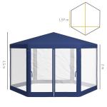 Lusthus Paviljong Sexkantig Blå av Polyester och Metall för Camping och Trädgård Vattentätt Partytält 4 x 3 m