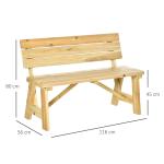Trädgårdsbänk i Massivt Trä, Klassisk Parkbänk för 2 Personer, Robust Utemöbel med Ryggstöd, Natur, 116 x 56 x 80 cm, 220 kg