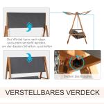 3-Sitsig Hammock med Bäddfunktion, Bekväm Trädgårdsgunga i Furu med Tak, Robust Hängsoffa för Avkoppling, Grå/Teak, 225,5 x 113 x 180 cm