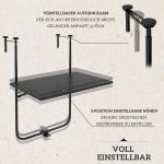 Balkongbord Hängbord Svart av Metall för Balkong och Terrass Fällbart och 3-Vägs Höjdjusterbart upp till 15 kg 62 x 60 cm