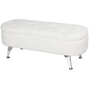 Bänk Förvaringsbänk Vit av Teddy Sammet och Metall för Hall och Sovrum Stoppad Bänk med Lock 114 x 47 x 46,5 cm