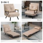 Bäddsoffa Gästsäng Beige av Sammet och Trä för Vardagsrum Relaxstol med Sängfunktion och Justerbart Ryggstöd 63 x 73 x 81 cm