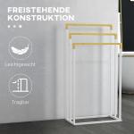 Handduksställ Badrumsställ Vit av Stål och Bambu för Badrum Fristående med 3 Handduksstänger Modern Design