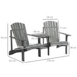 Adirondackstol för 2 med Bord Klassisk Trädgårdssoffa Massivt Trä med Parasollhål Bekväm Sittgrupp Grå 178 X 87 X 92 Cm