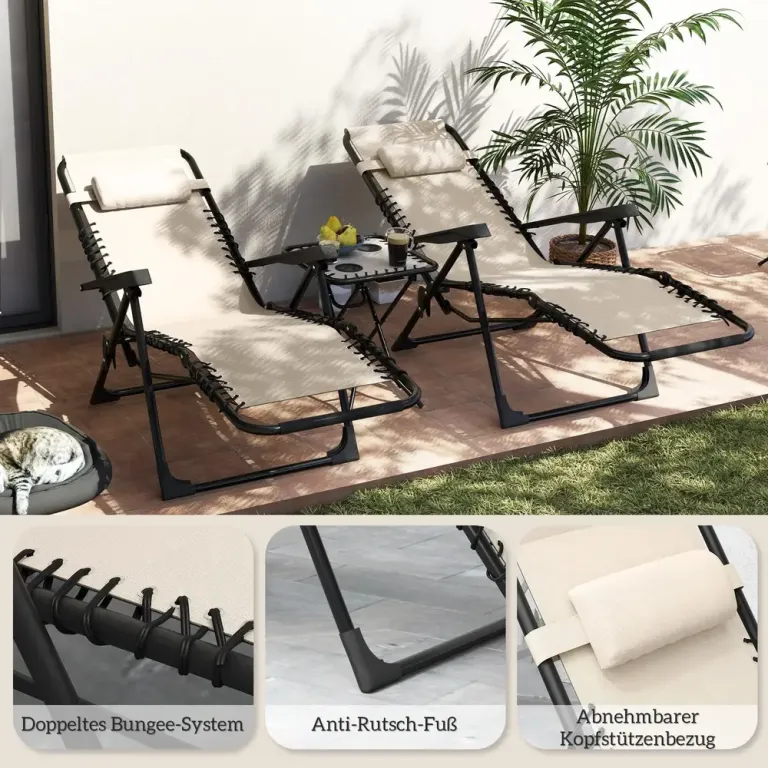 Solstol Trädgårdsstolar Set om 3 Beige 90 x 56 x 110 cm