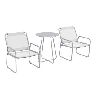 Trädgårdsmöbler Bistroset Ljusgrå av Mesh och Metall för Trädgårdsterrass 3 Delar med 1 Bord och 2 Stolar Balkongmöbelset Bekväm