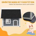 Katthus Kattgrotta Grå av Trä för Utomhusbruk Väderbeständigt Hus med Fönster och 3 Dörrar Asfalttak 77 x 57,5 x 68 cm