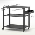 Grillvagn Serveringsvagn med Arbetsyta Svart av Rostfritt Stål för Trädgård och Terrass BBQ Grillbord med Hyllor 105 x 50 x 79 cm