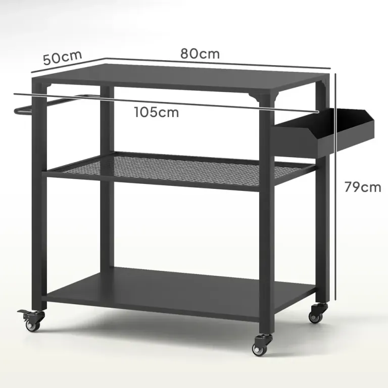 Grillvagn Serveringsvagn med Arbetsyta 105 x 50 x 79 cm