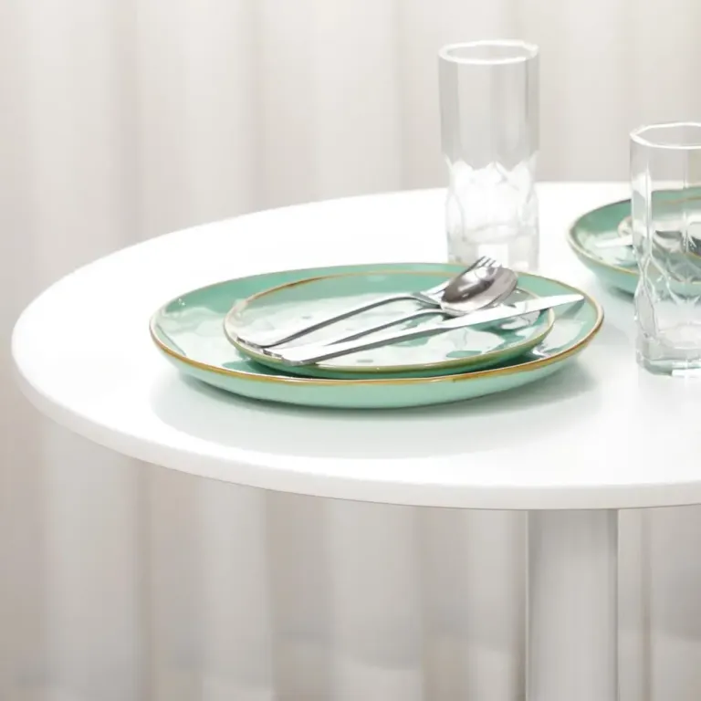 Matbord Vit av MDF och Stål Runt 70 x 75 cm