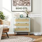 Byrå Sidoskåp med 3 Lådor Ljusblå av Trä och Rotting för Vardagsrum och Sovrum Skänk i Boho-Stil 80 x 40 x 87,5 cm