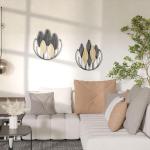 Väggdekoration i Metall 2-Pack, Moderna Konstverk med Bladmotiv, Elegant Väggprydnad i 3D för Vardagsrum, Svart/Guld, 40 x 46 cm