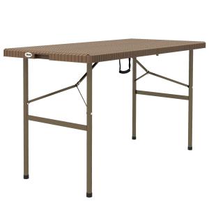 Campingbord Fällbord Brun av HDPE och Stål för Balkong och Terrass Trädgårdsbord med Rottinglook för 4 Personer 180 x 75 x 73 cm