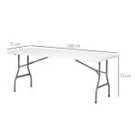 Campingbord Fällbart Bord Vit av HDPE och Stål för Trädgård och Balkong Buffébord för 6 Personer Robust och Bärbar 180 x 75 x 73 cm