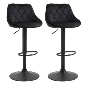 Barstolar i Sammet 2-Pack, Justerbara Köksstolar med Ryggstöd och Fotstöd, Elegant Design för Bar och Kök, Svart, 46 x 48 x 83-104 cm