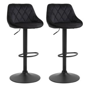 Barstolar i Sammet 2-Pack, Justerbara Köksstolar med Ryggstöd och Fotstöd, Elegant Design för Bar och Kök, Svart, 46 x 48 x 83-104 cm