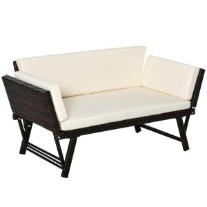 Trädgårdssoffa Polyrattan 2-Sits Hopfällbar Loungesoffa med Armstöd Stål för Terrass och Balkong Brun 129 X 63 X 67 Cm