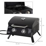 Portabel Gasolgrill med 2 Brännare, Hopfällbar Bordsgrill med Lock och Termometer, Perfekt för Camping och Utflykt, Svart, 55 x 46,5 x 41 cm