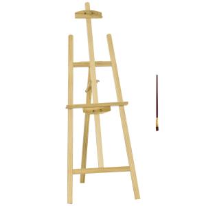 Justerbart Staffli i Furuträ, Stabilt Ateljéstaffli för Målning, Fällbar Design för Enkel Förvaring, Natur, 51,5 x 71,5 x 134,5 cm