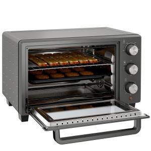 Miniugn Bordsugn med Grillgaller Grå av Rostfritt Stål för Kök Liten Ugn med Timer och Bakplåt 21 l 1400 W
