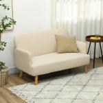 Soffa Loveseat Gräddvit av Sammetslook och Trä för Vardagsrum 2-Sits Stoppad Soffa med Armstöd 130 x 74 x 79 cm