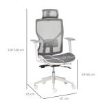 Kontorsstol, Skrivbordsstol, Snurrstol, Spelstol med Nackstöd, Svankkudde, 3D-armstöd, 3 Nivåer, 360° Svängbara Hjul, Höjdjusterbar, Ergonomisk, Meshtyg, Skum, Grå, 67 x 65 x 120–128 cm
