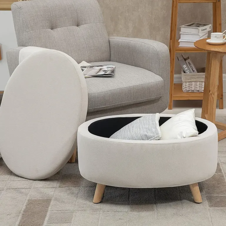 Bänk Förvaringsbänk Oval Stoppad Pall 71 x 51,5 x 42 cm