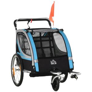 Cykelkärra för Barn 2-i-1, Säker Barnvagn för Cykling och Promenad, Rymlig Kupé med 5-Punktsbälte, Blå/Svart