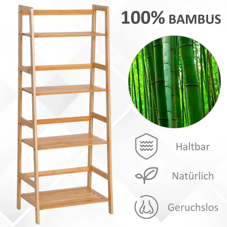 4-Lagers Stegebokhylla med Bambuöversta Plan Natur