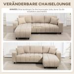 Hörnsoffa med Divan 3 Sits Beige Tyg och Metall för Vardagsrum Flexibel Soffa med Flyttbar Schäslong och 2 Kuddar Modern och Bekväm