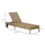 Justerbar Solsäng i Konstrotting, Bekväm Solstol med Dyna, Väderbeständig Design för Trädgård och Pool, Natur/Khaki, 200 x 66 x 92 cm