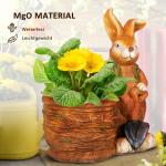 Blomkruka Örtkruka Grå av MgO för Trädgård och Vardagsrum Kanin med Flätad Korg Design Dräneringshål Dekorativ