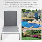 Ergonomisk Solsäng i Aluminium, Justerbar Relaxstol med Nackkudde, Bekväm Solstol i Textilene för Pool och Trädgård, Grå/Vit, 170 x 67,5 x 95 cm