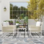 Trädgårdsmöbelset i Polyrattan Loungeset med 2-sits Soffa, Fåtölj och Glasbord för 4, Brun+Grå