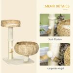 Klösträd med 2 Bäddar, Bekväm Klösmöbel med Tvättbara Dynor, Mysig Sovplats med Sisalpelare, Beige/Krämvit